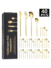 4/16/24/32/40pcs Portuguese Stainless Steel Knife Fork Spoon Steak Cutlery Set, Suitable For Kitchen, Restaurant, Hotel, Wedding, Party, Holiday Gift,School Supplies