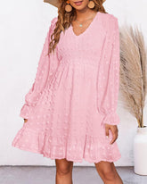 Women's Spring V Neck Swiss Dot Chiffon Mini Dress (Buy 2 Free Shipping)