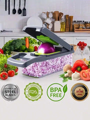 Vegetable Chopper With Container | Cheese Grater, Salad, Slicer, Shredder For Cabbage, French Fry Cutter Stainless Steel Suitable For Vegetables, Onions, Potatoes, Fruits, Manual Cooking Tools, Kitchen Gadgets, Party, Birthday Kitchen Supplies