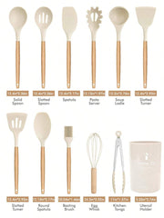44pcs/Set Wooden Handle Silicone Kitchen Utensil Set, Heat Resistant Non-Stick Cookware, Suitable For Cooking And Baking, Ideal For Christmas