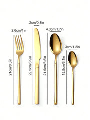 4pcs/16pcs/24pcs Stainless Steel Knight Tableware Set, Knife, Fork, Spoon, Western Dinner Cutlery, Steak Knife & Fork, Dessert Spoon, For Hotel & Restaurant,School Supplies