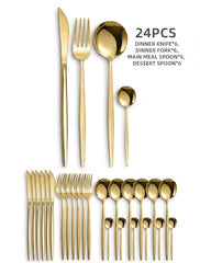 24pcs Stainless Steel Hotel Flatware Set, Includes Forks, Spoons, And Tea Spoons
