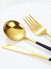 4/16/24/32/40pcs Portuguese Stainless Steel Knife Fork Spoon Steak Cutlery Set, Suitable For Kitchen, Restaurant, Hotel, Wedding, Party, Holiday Gift,School Supplies