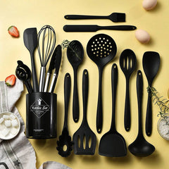 15pcs/Set Non-Stick Silicone Cookware Set, Heat Resistant Cooking Utensils Including Spatula, Ladle, High Temperature Silicone Kitchen Tools