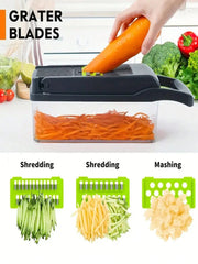 Vegetable Chopper With Container | Cheese Grater, Salad, Slicer, Shredder For Cabbage, French Fry Cutter Stainless Steel Suitable For Vegetables, Onions, Potatoes, Fruits, Manual Cooking Tools, Kitchen Gadgets, Party, Birthday Kitchen Supplies