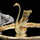 1set (7pcs) European Style Luxurious Swan-Shaped Spoon Holder, Western Restaurant Cutlery Storage, Home Kitchen Tableware Organizer, Can Hold Spoon, Fork, And Chopsticks, Kitchen, Christmas Gift,School Supplies