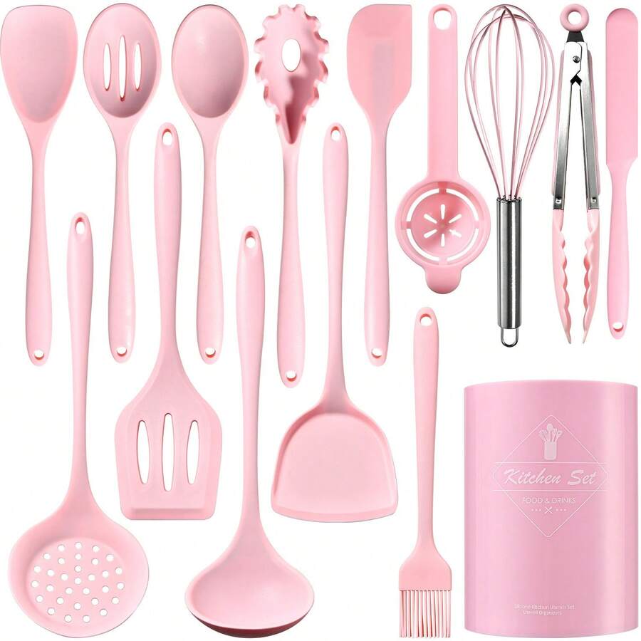 15pcs/Set Non-Stick Silicone Cookware Set, Heat Resistant Cooking Utensils Including Spatula, Ladle, High Temperature Silicone Kitchen Tools