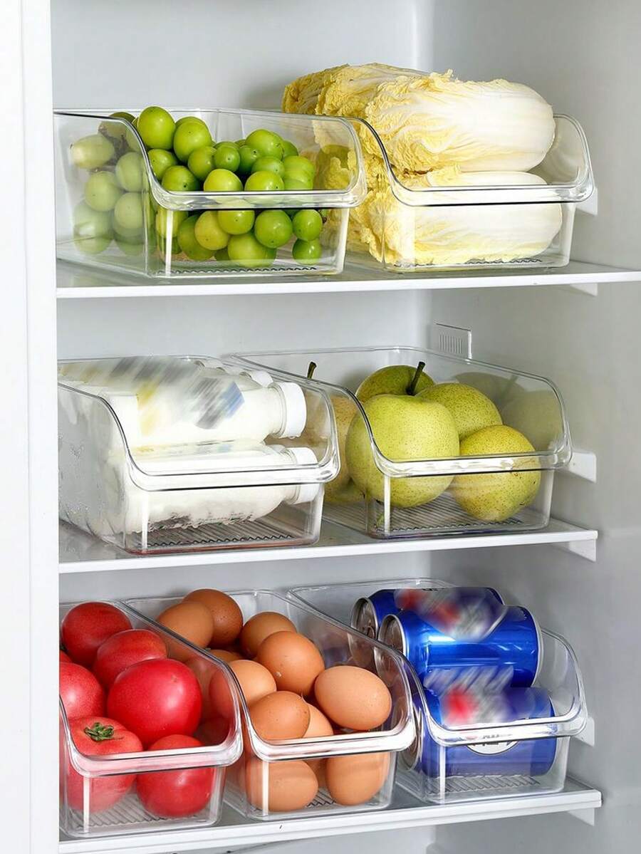 1pc/2sets Transparent Durable Storage Boxes, Stackable Large Capacity Storage Bins, Suitable For Refrigerator, Freezer, Cabinet, Pantry, Kitchen Storage Boxes And Cabinets, Kitchen Accessories, Refrigerator Organizer Boxes, Snack Boxes, Spice Jars, Valent