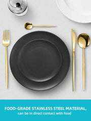 24pcs Stainless Steel Hotel Flatware Set, Includes Forks, Spoons, And Tea Spoons