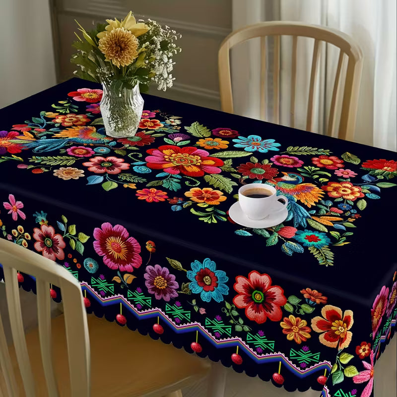 🔥Hot Sale🔥Mexican Floral Tablecloth With Scalloped Edge (50% OFF)