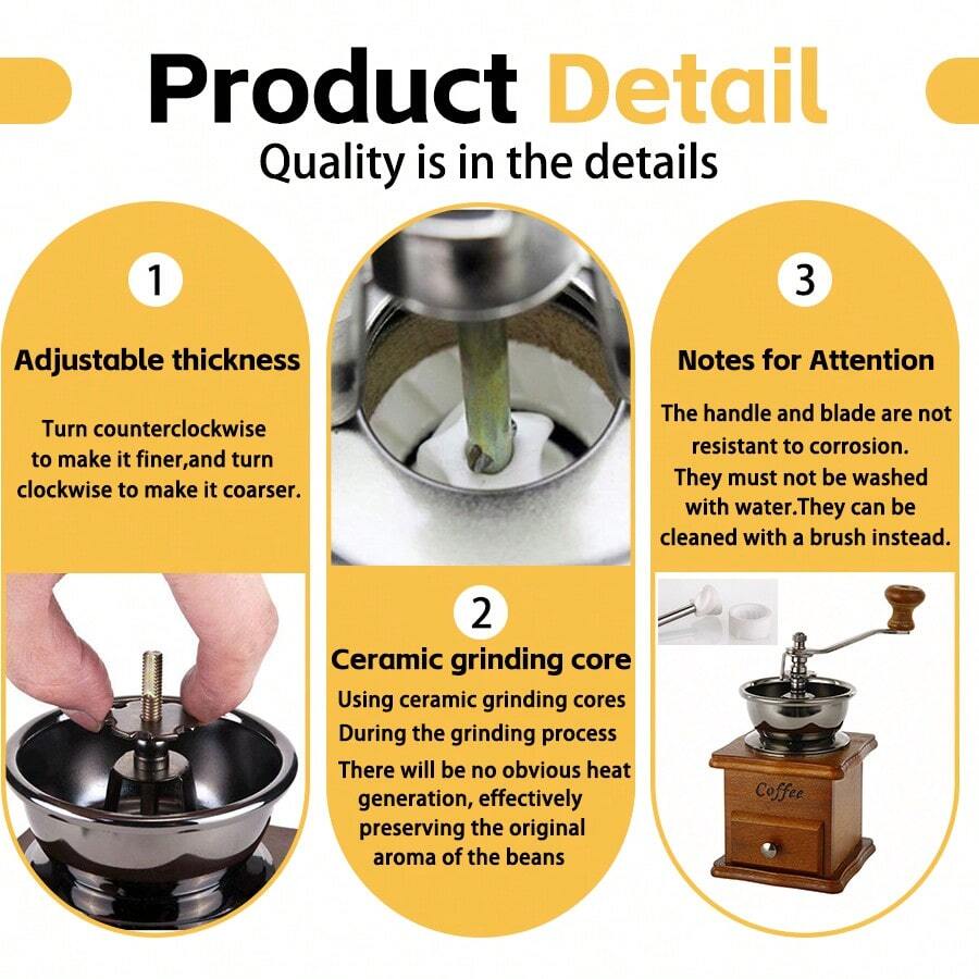 1pc Manual Coffee Grinder - Adjustable Gear And Ceramic Conical Burr Mill, Suitable For Home And Travel Use, Also Great For Back To School Student Supplies