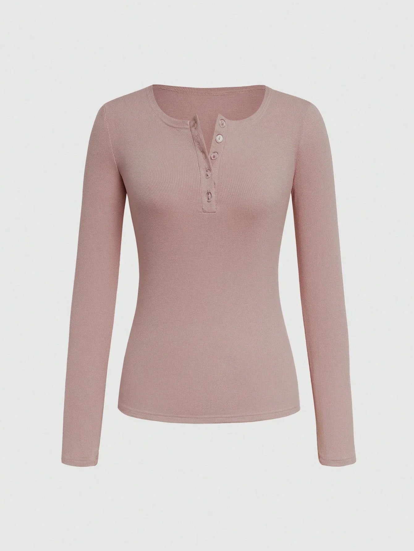 Women's Ribbed Button Long Sleeve Top – Slim Fit Casual Scoop Neck T-Shirt