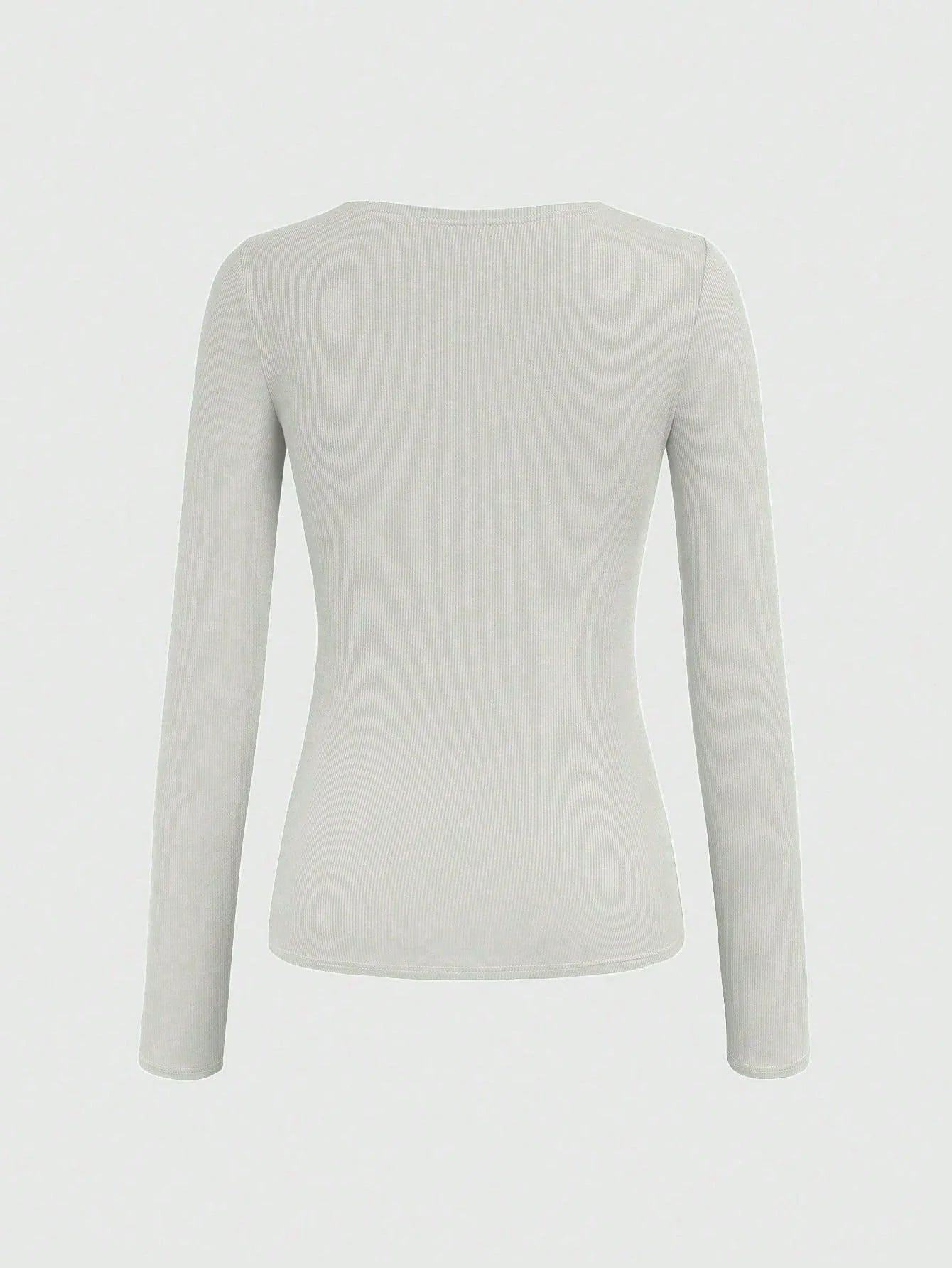 Women's Ribbed Button Long Sleeve Top – Slim Fit Casual Scoop Neck T-Shirt
