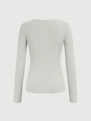 Women's Ribbed Button Long Sleeve Top – Slim Fit Casual Scoop Neck T-Shirt
