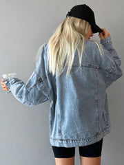 Women's Oversized Denim Jacket – Casual Light Wash Button-Up Coat