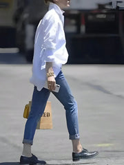 Women's Polo Collar Casual Shirt – Loose Fit Elegant Long Sleeve Blouse