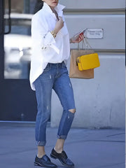 Women's Polo Collar Casual Shirt – Loose Fit Elegant Long Sleeve Blouse
