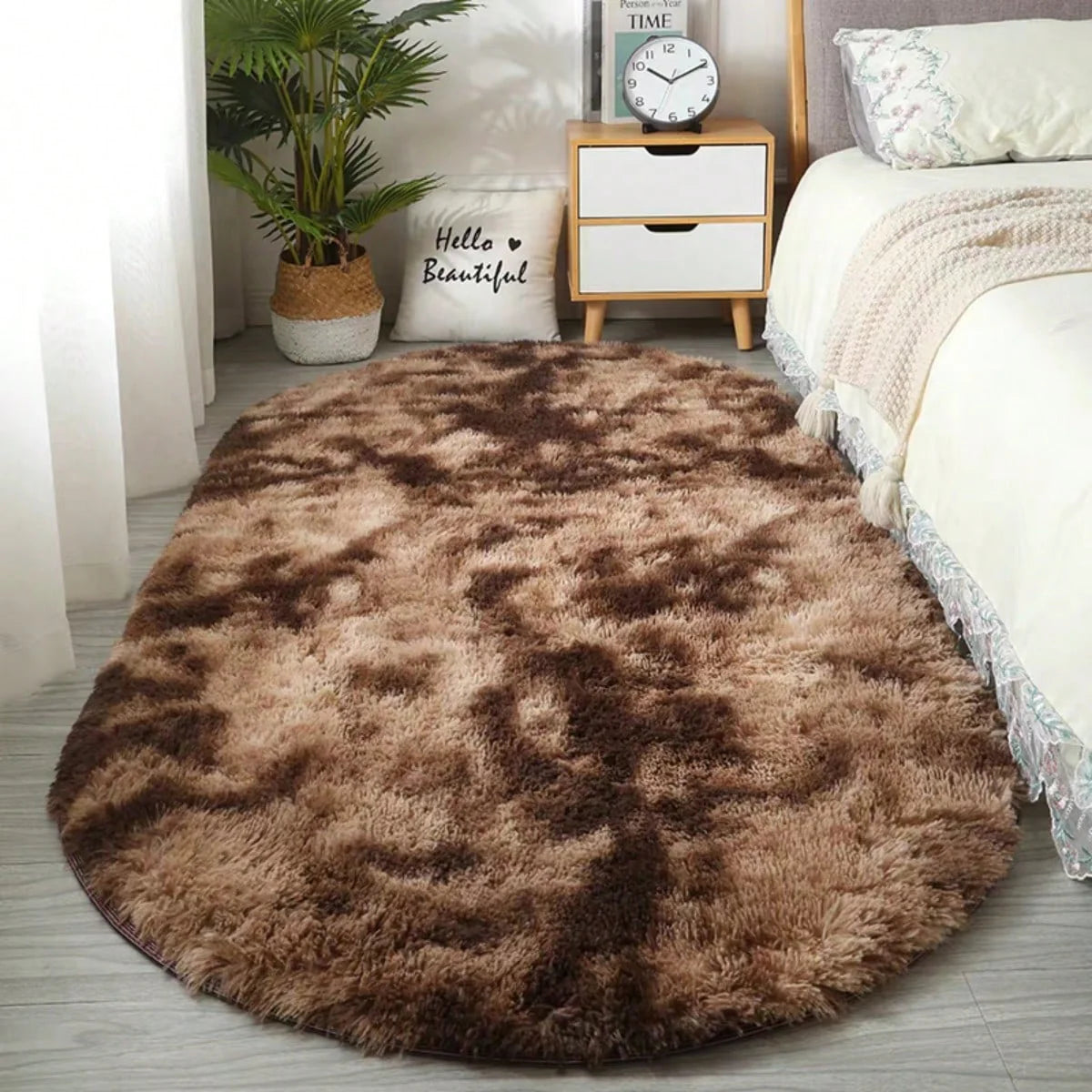 Tie-Dye Oval Plush Area Rug – Soft Thickened Carpet for Bedroom & Living Room