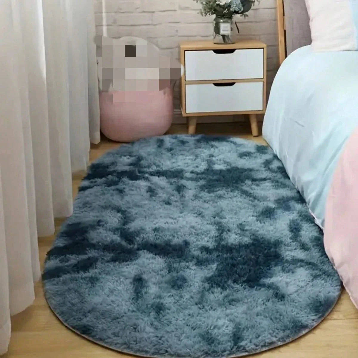 Tie-Dye Oval Plush Area Rug – Soft Thickened Carpet for Bedroom & Living Room
