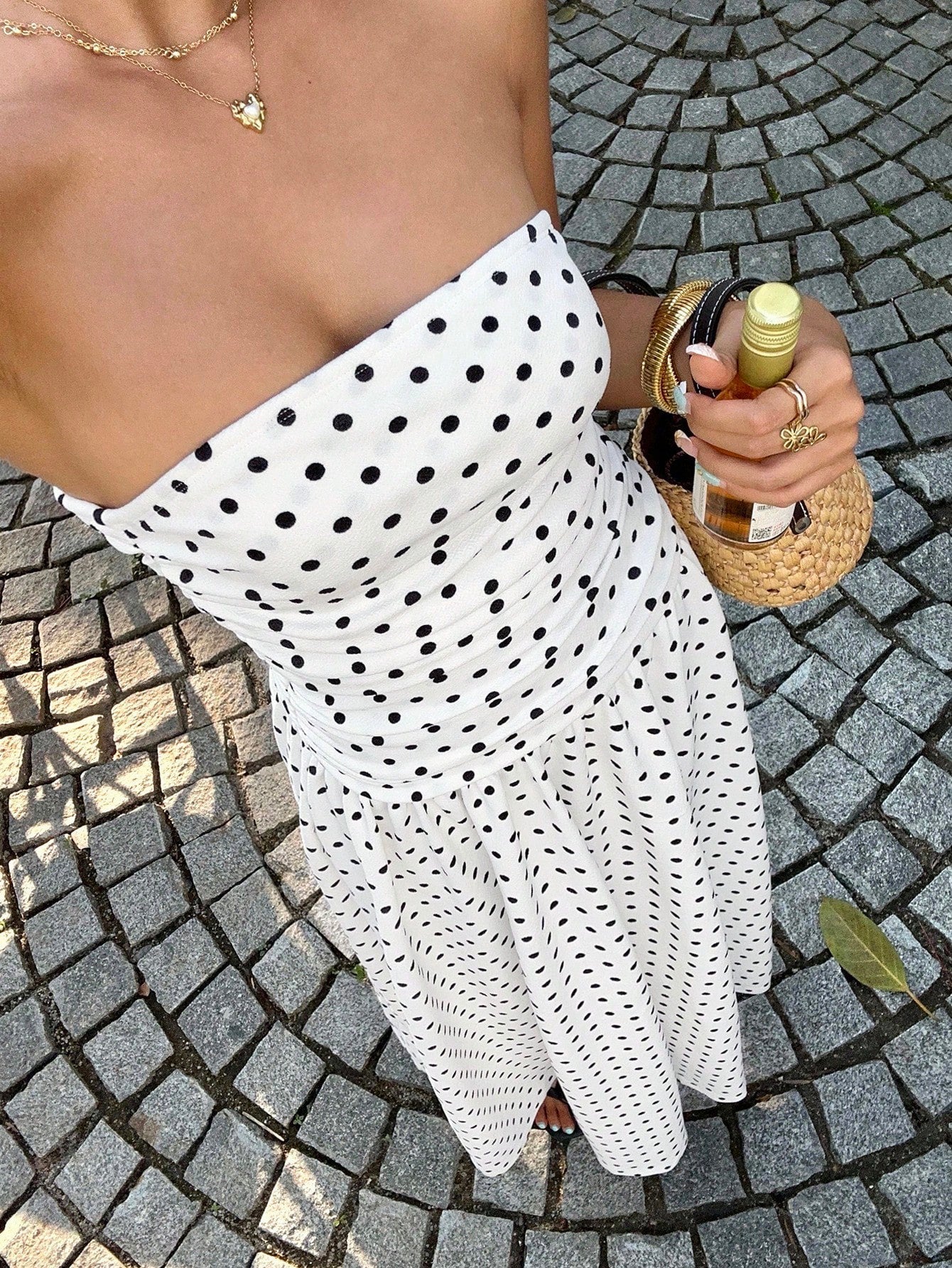 Women's Polka Dot Strapless Ruffle Maxi Dress – Backless A-Line Vacation & Party Dress