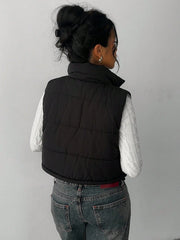 Women's Reversible Puffer Vest – Casual Zip-Up Sleeveless Winter Jacket
