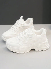 Women's Hidden Wedge Sneakers – Chunky Platform Lace-Up Casual Shoes