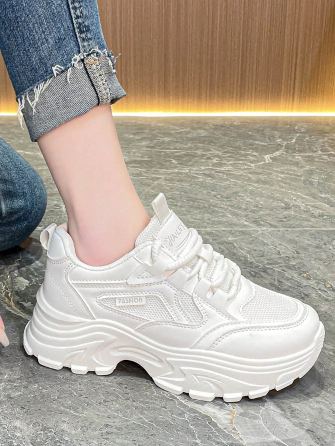 Women's Hidden Wedge Sneakers – Chunky Platform Lace-Up Casual Shoes