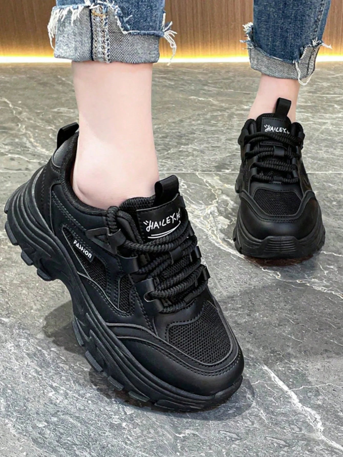 Women's Hidden Wedge Sneakers – Chunky Platform Lace-Up Casual Shoes