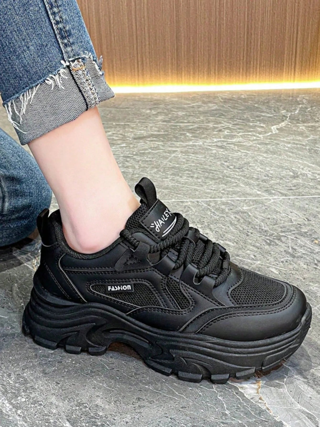Women's Hidden Wedge Sneakers – Chunky Platform Lace-Up Casual Shoes