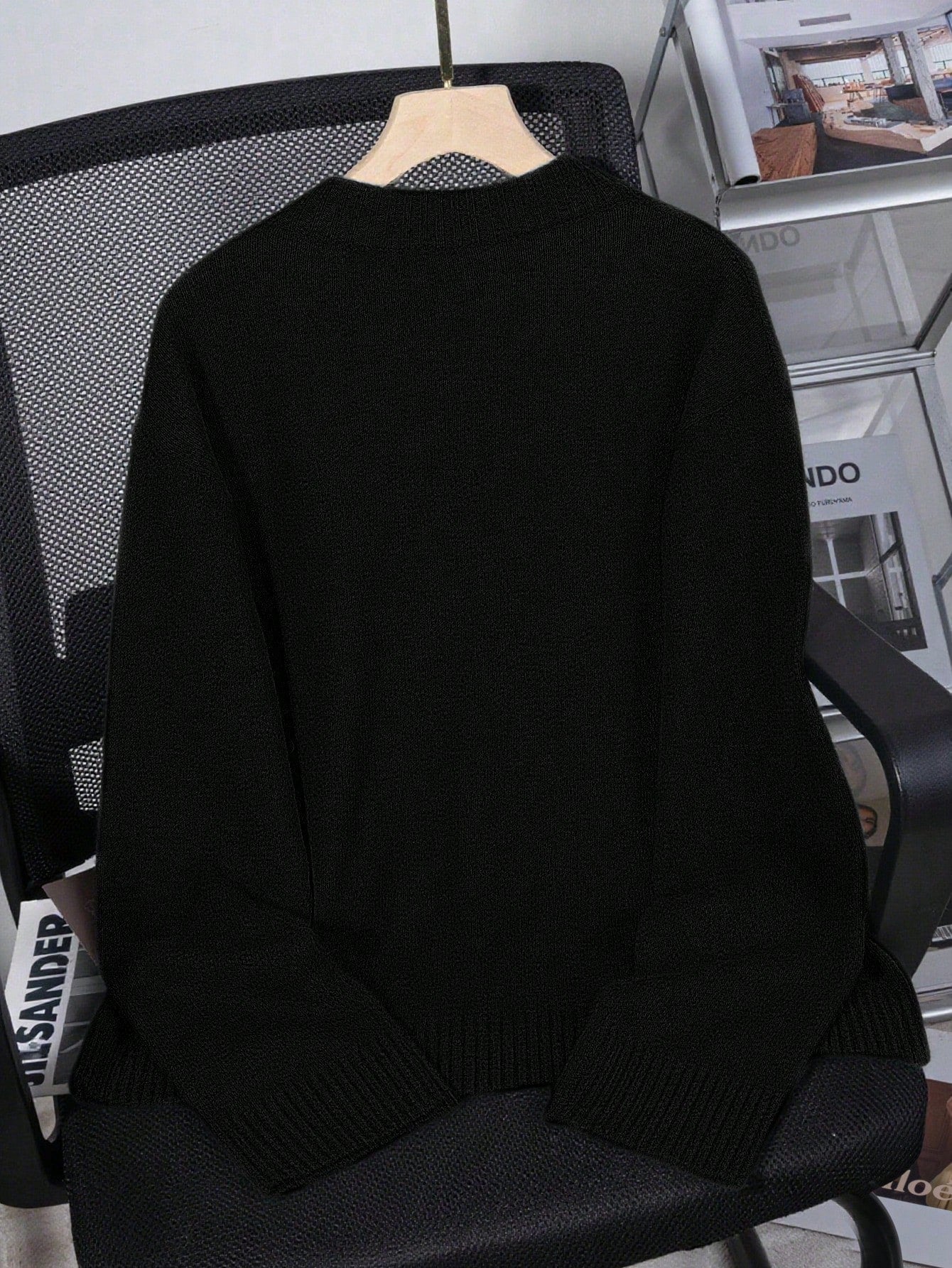 Women's Loose Knit Sweater – Casual Drop Shoulder Stand Collar Pullover