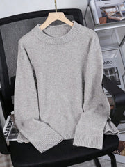 Women's Loose Knit Sweater – Casual Drop Shoulder Stand Collar Pullover