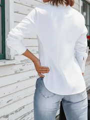 Women's Elegant Button-Up White Shirt – Casual Long Sleeve Office Blouse