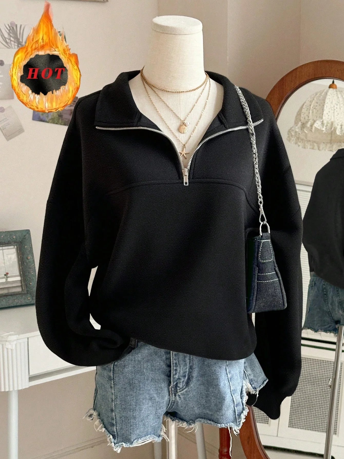 Women's Oversized Half-Zip Hoodie Pullover – Casual Loose Fit Fall Sweatshirt