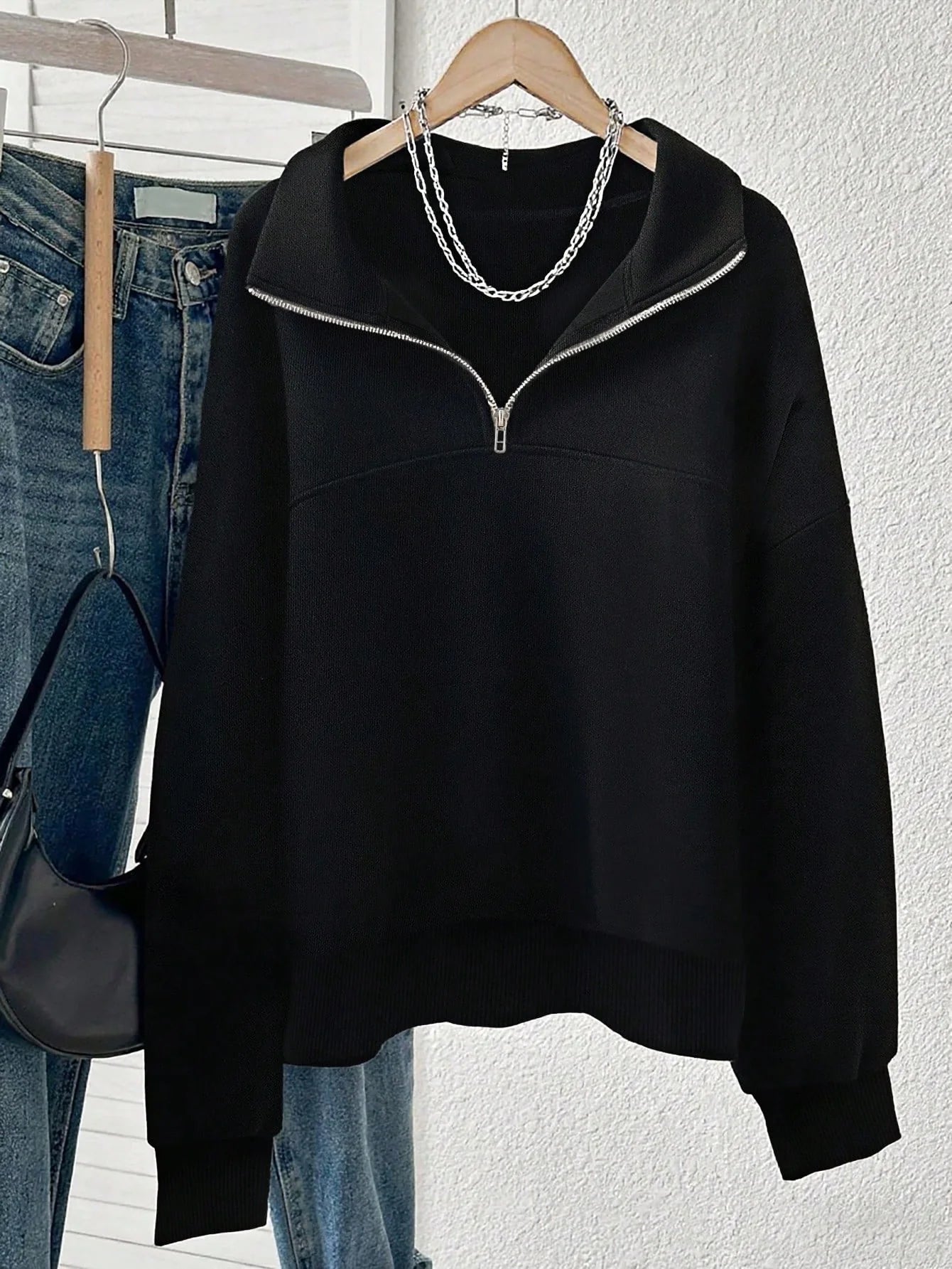Women's Oversized Half-Zip Hoodie Pullover – Casual Loose Fit Fall Sweatshirt