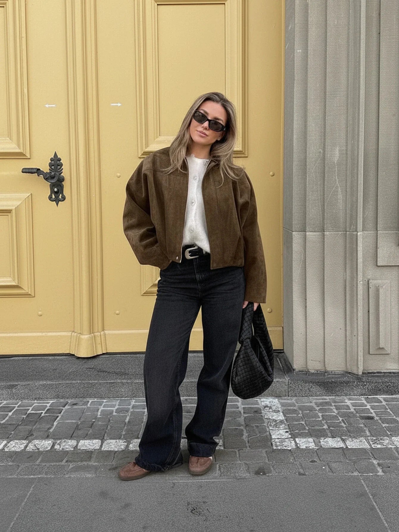 Women's Faux Suede Jacket – Casual Button Zip Long Sleeve Coat