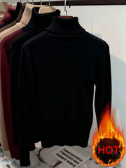 Women's Thermal High Neck Knit Sweater – Slim Fit Seamless Pullover
