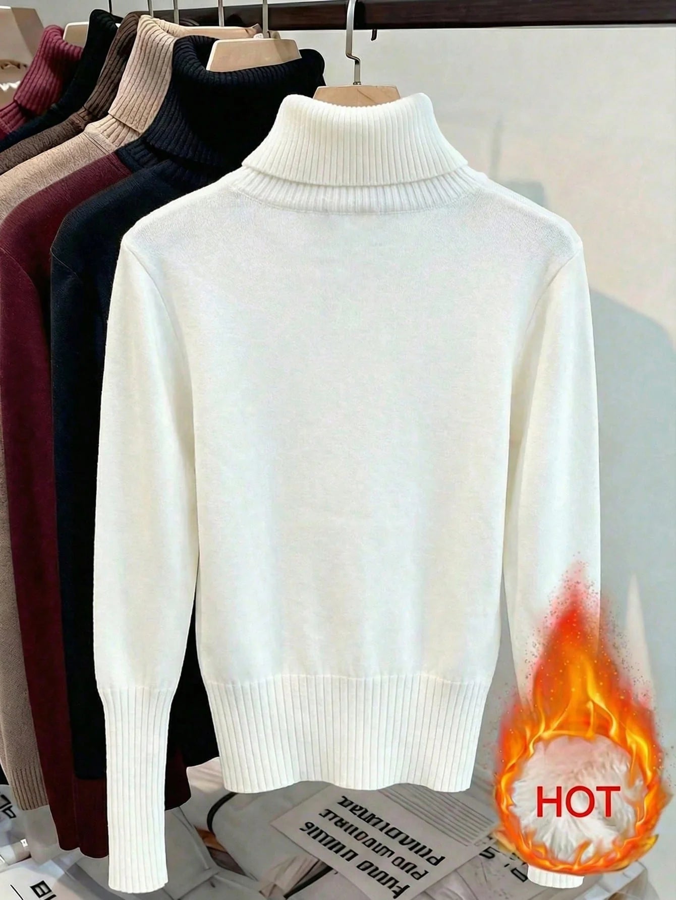 Women's Thermal High Neck Knit Sweater – Slim Fit Seamless Pullover