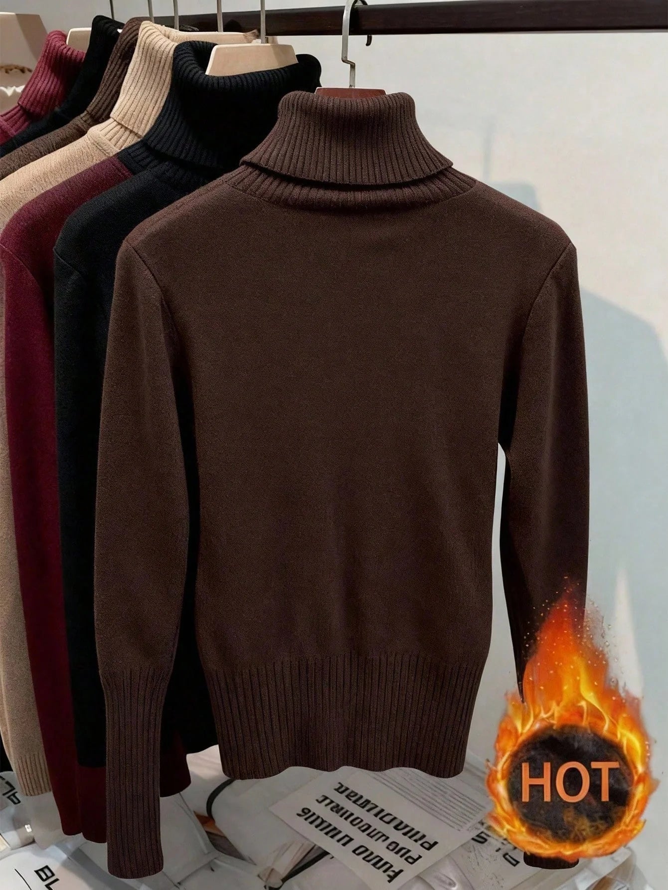 Women's Thermal High Neck Knit Sweater – Slim Fit Seamless Pullover