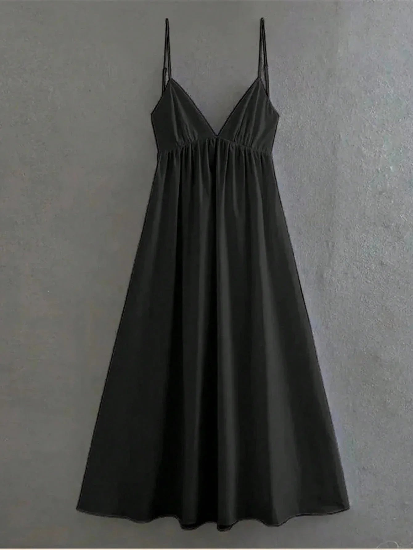 Women's Black Spaghetti Strap Backless Midi Dress – Casual Flowy Summer Dress