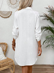Women's Textured Button-Front Shirt Dress – Casual White Cotton Midi Dress