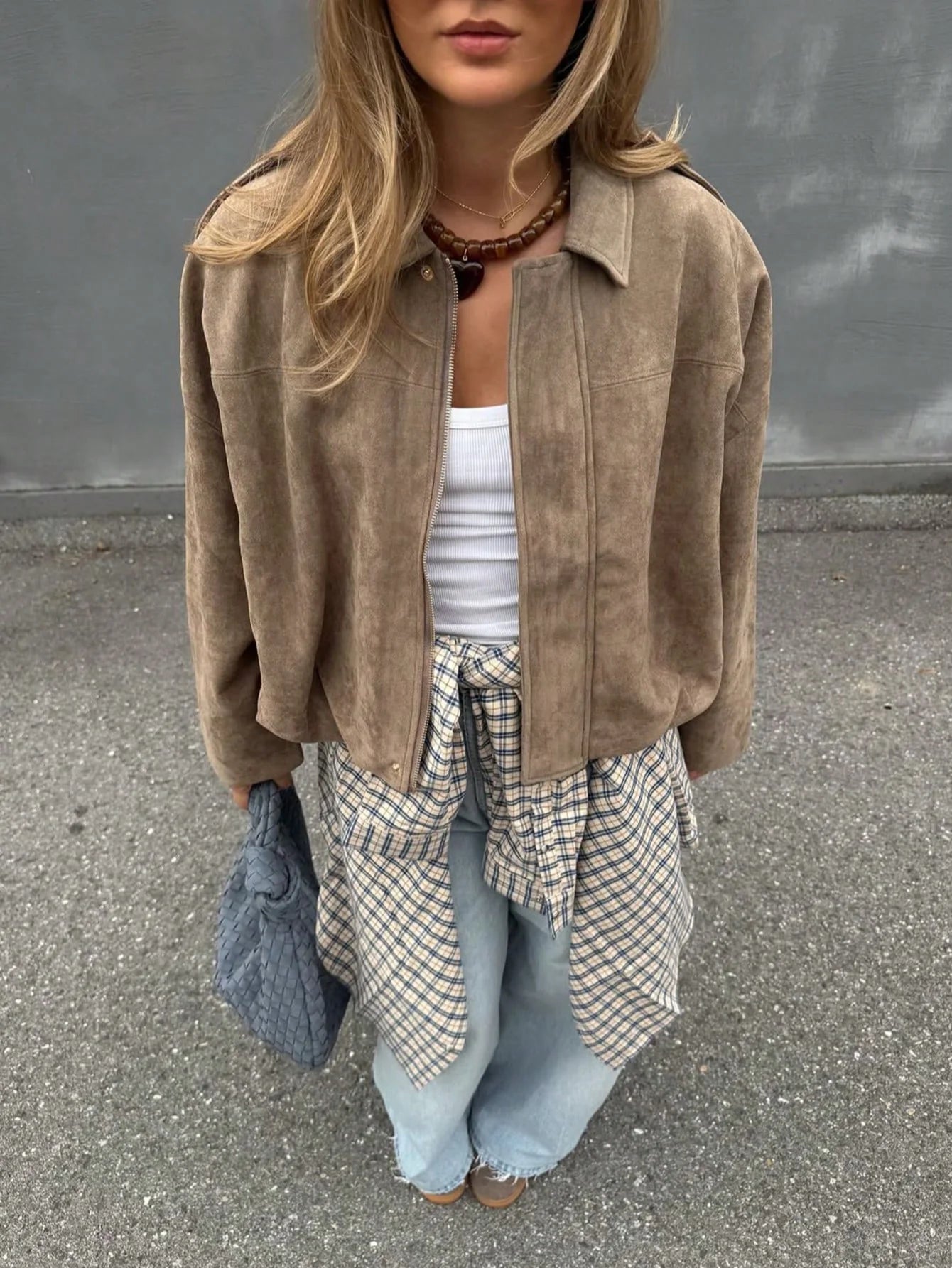 Women's Faux Suede Jacket – Casual Button Zip Long Sleeve Coat
