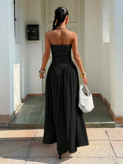 Women's Textured Knit Maxi Dress – Elegant Black Spaghetti Strap Dress