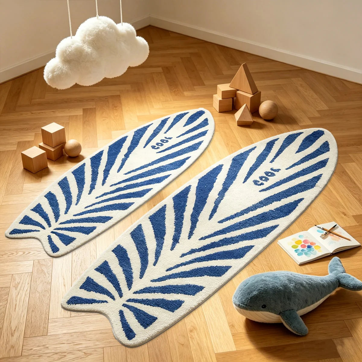 Surfboard Shaped Area Rug – Soft Non-Slip Decorative Carpet for Bedroom & Living Room