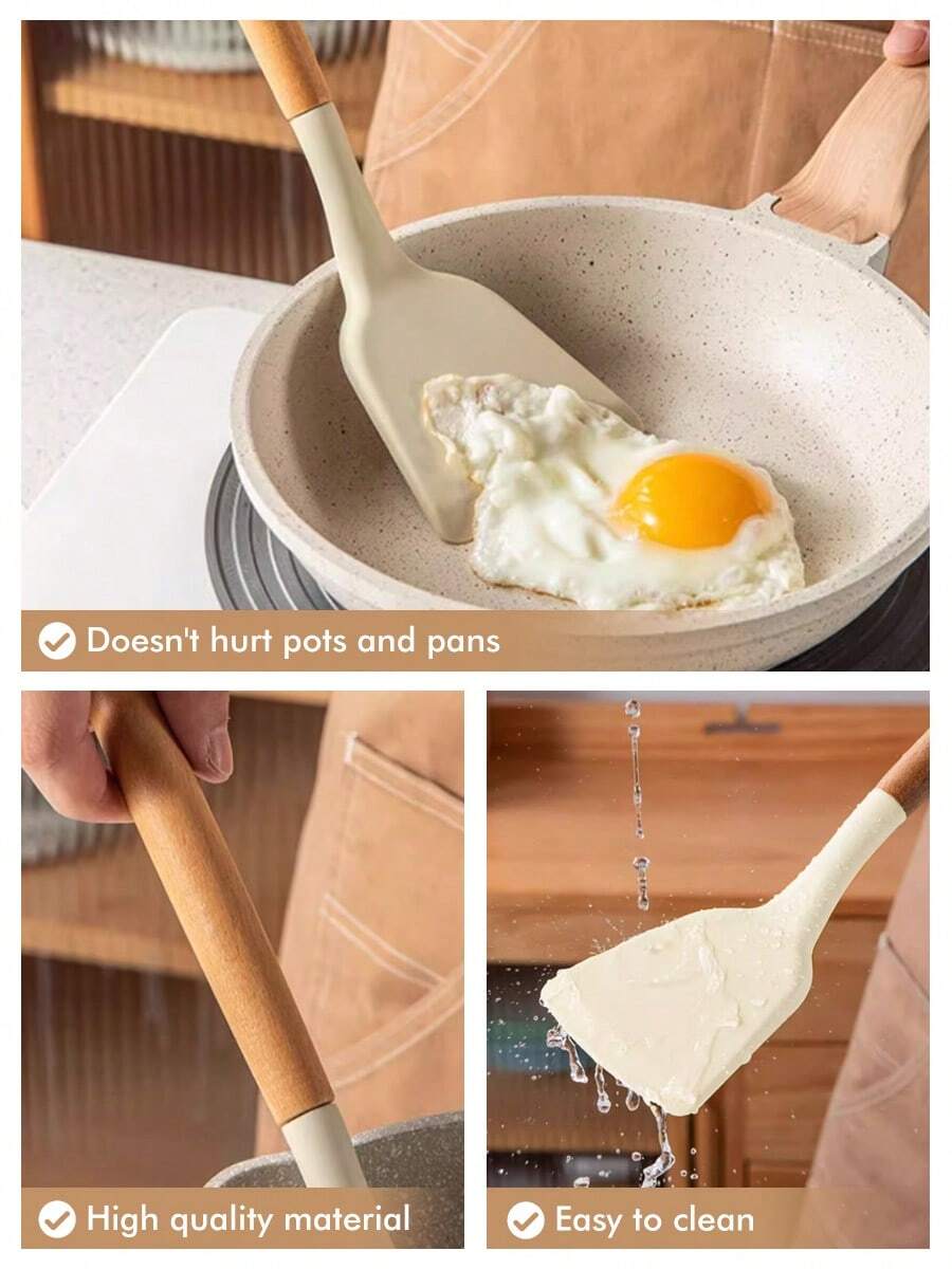44pcs/Set Wooden Handle Silicone Kitchen Utensil Set, Heat Resistant Non-Stick Cookware, Suitable For Cooking And Baking, Ideal For Christmas