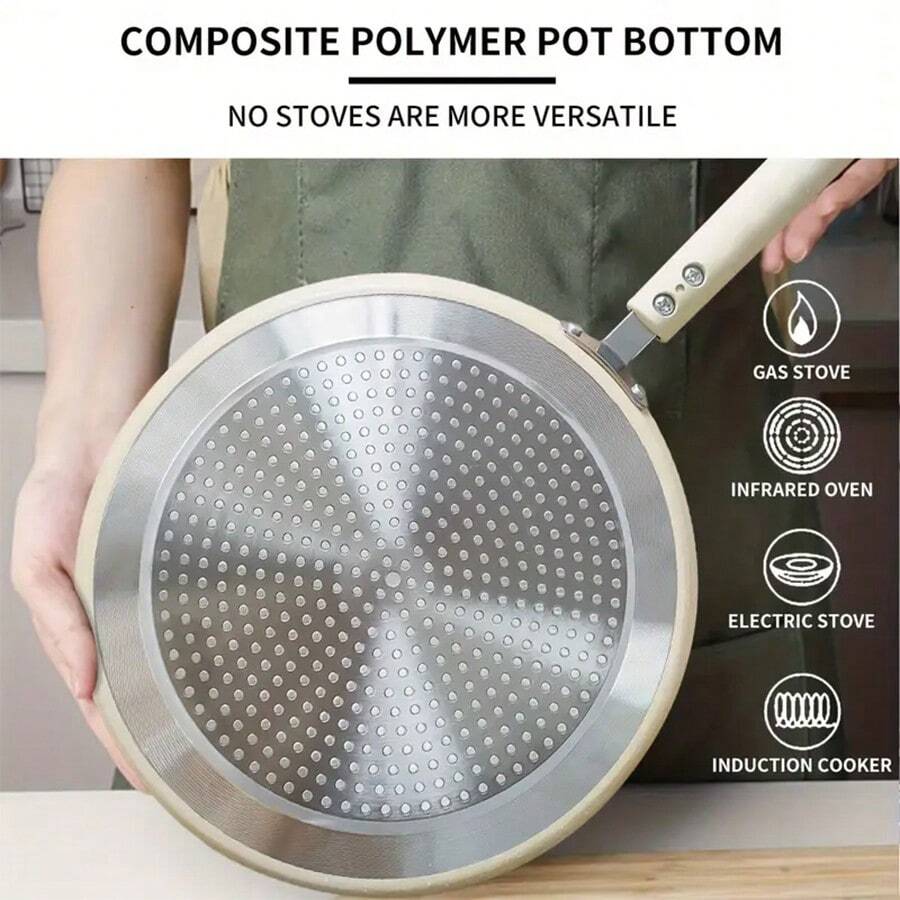 1pc Cream-White Pancake Aluminum Pan, Suitable For Breakfast, Gas And Induction Cooktop, Omelette & Crepe Maker