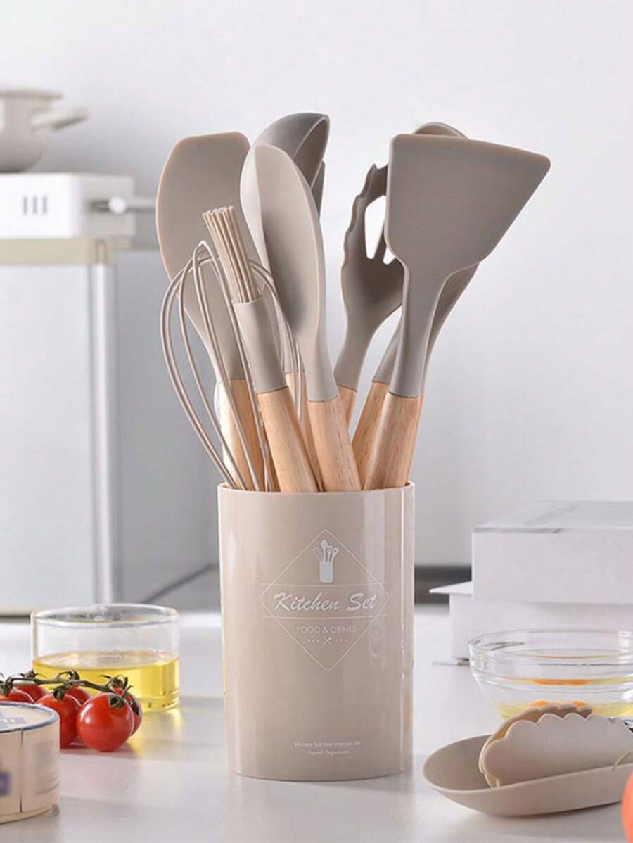 44pcs/Set Wooden Handle Silicone Kitchen Utensil Set, Heat Resistant Non-Stick Cookware, Suitable For Cooking And Baking, Ideal For Christmas