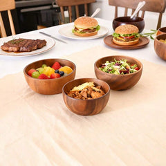 1/2/4/8pcs Handcrafted Gourd-Shaped Acacia Wood Bowls - Round Wooden Salad/Snack Bowls For Popcorn, Pasta, Candy, Cereal, Coconut Spread, Appetizers, Kitchen, Country Design Handmade Wooden Dishes, Dipping Sauce Plates 3.14in/4.92in/5.51in/6.3in