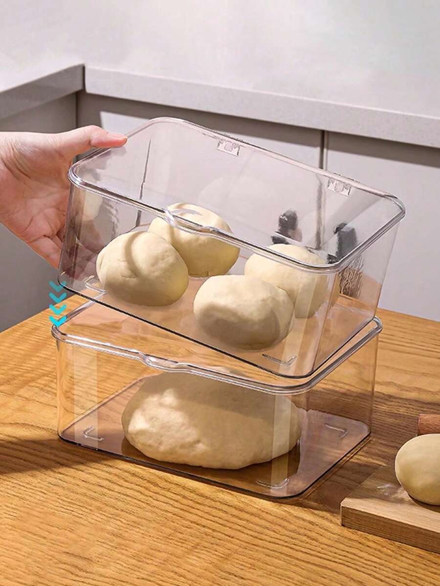 1pc/2sets Transparent Durable Storage Boxes, Stackable Large Capacity Storage Bins, Suitable For Refrigerator, Freezer, Cabinet, Pantry, Kitchen Storage Boxes And Cabinets, Kitchen Accessories, Refrigerator Organizer Boxes, Snack Boxes, Spice Jars, Valent
