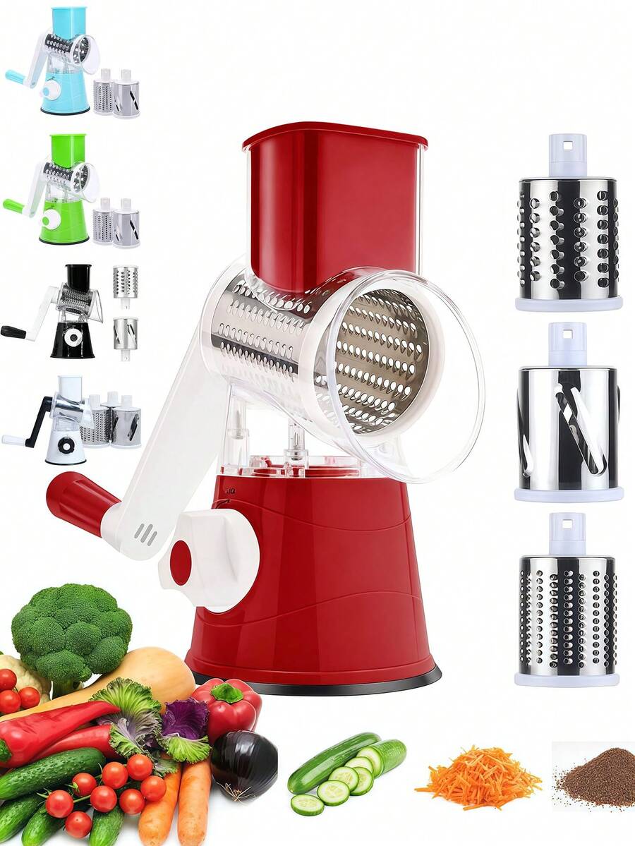 1 Set Rotary Cheese Grater, Kitchen Rotary Shredder With 3 Blades, Vegetable Slicer, Quick Cheese Grater For Vegetables And Nuts