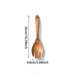 Cirelle 8pcs Wooden Cooking Utensil Set, Soup Spoon, Salad Fork, Long Rice Spoon, Slotted Spoon, Spatula, Utensil Holder, Kitchen Use, Rama Kitchen Essentials, Family Dining, Party Use, Housewarming Gift